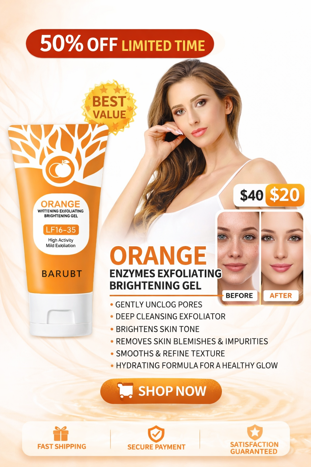 "Brightening facial scrub gel for dull and uneven skin tone"